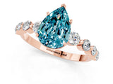Rose gold Pear Cut Solitaire Blue Topaz Ring with Pave Band and Four-Prong Setting_1
