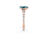 Rose gold Pear Cut Solitaire Blue Topaz Ring with Pave Band and Four-Prong Setting_2