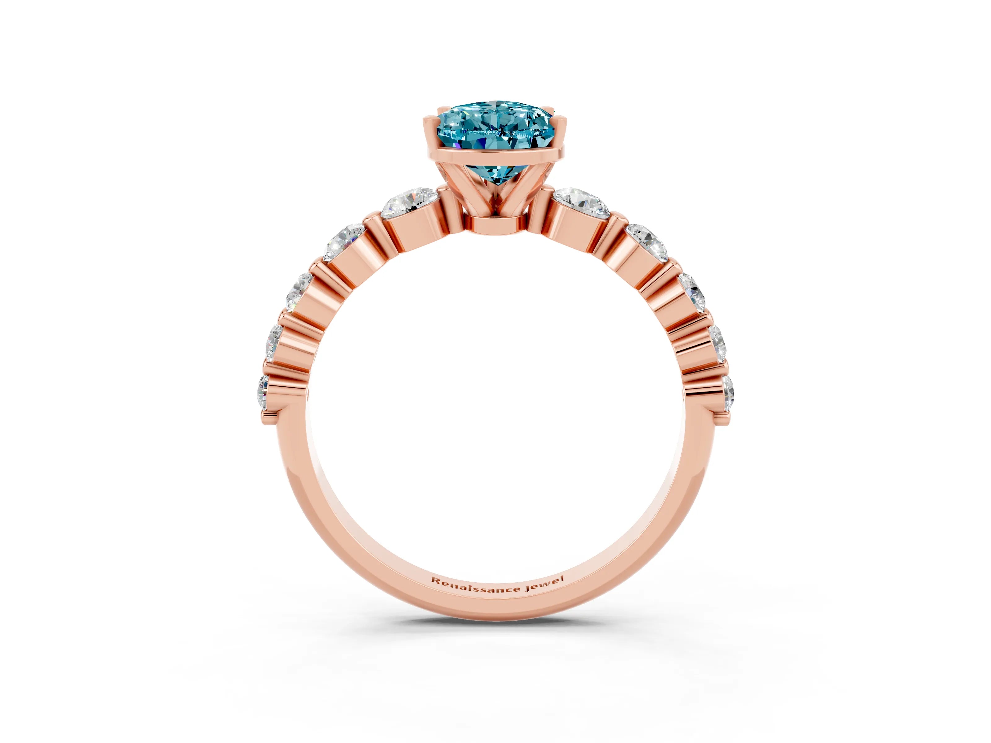 Rose gold Pear Cut Solitaire Blue Topaz Ring with Pave Band and Four-Prong Setting_3