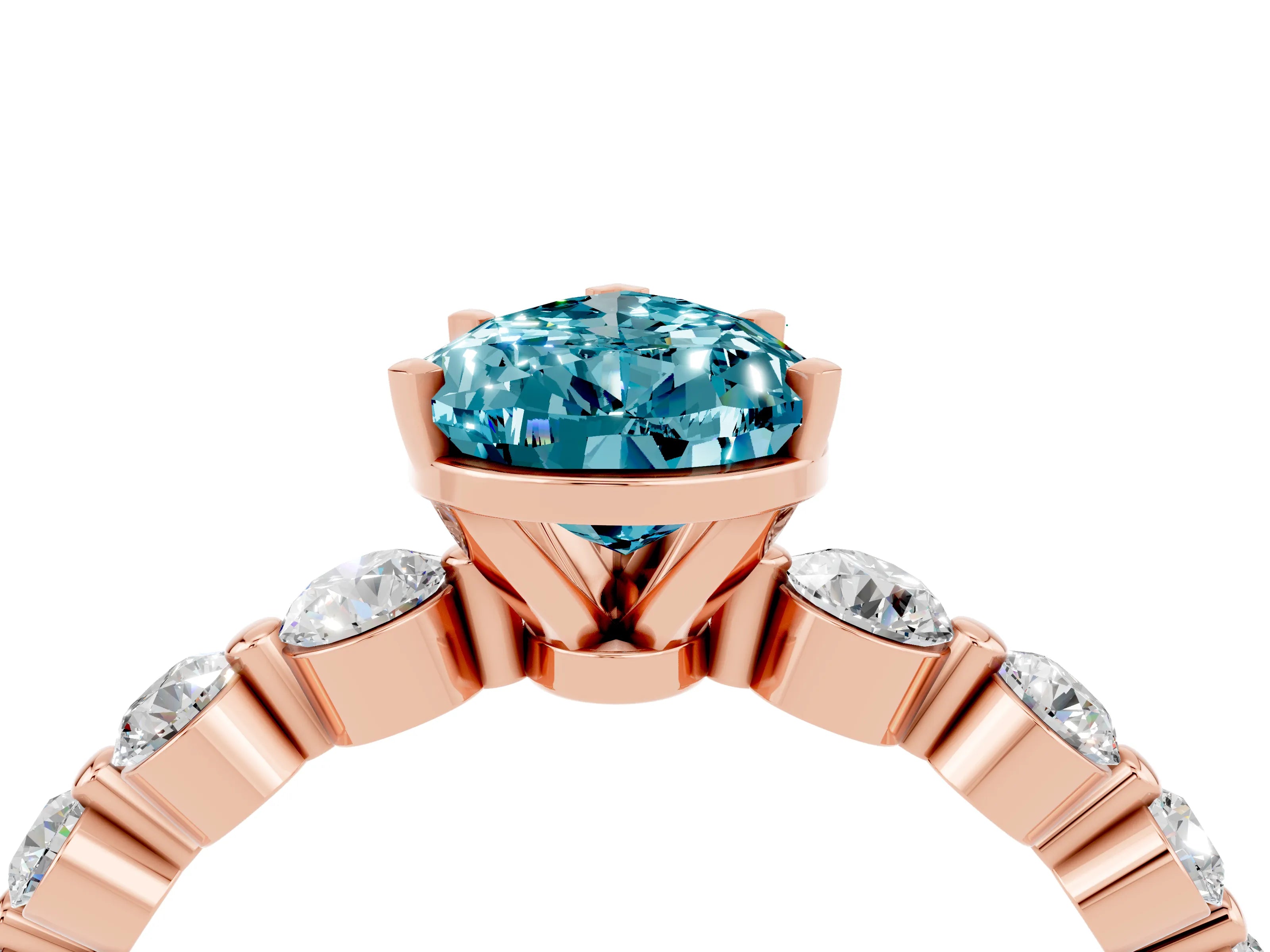 Rose gold Pear Cut Solitaire Blue Topaz Ring with Pave Band and Four-Prong Setting_4