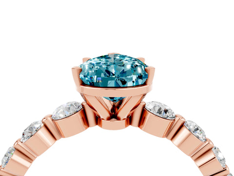 Rose gold Pear Cut Solitaire Blue Topaz Ring with Pave Band and Four-Prong Setting_4