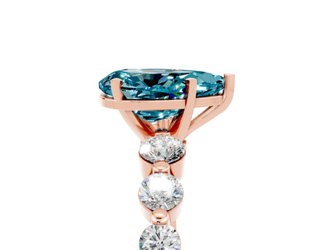Rose gold Pear Cut Solitaire Blue Topaz Ring with Pave Band and Four-Prong Setting_5