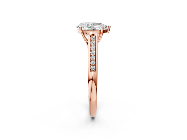 Rose gold Pear Cut Solitaire Cathedral Diamond Engagement Ring with Channel-Set Band and Four-Prong Setting