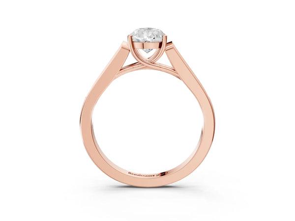 Rose gold Pear Cut Solitaire Cathedral Diamond Engagement Ring with Channel-Set Band and Four-Prong Setting