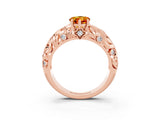 Rose gold Pear Cut Solitaire Citrine Leaf-Inspired Vine Band Ring with Prong Setting_3