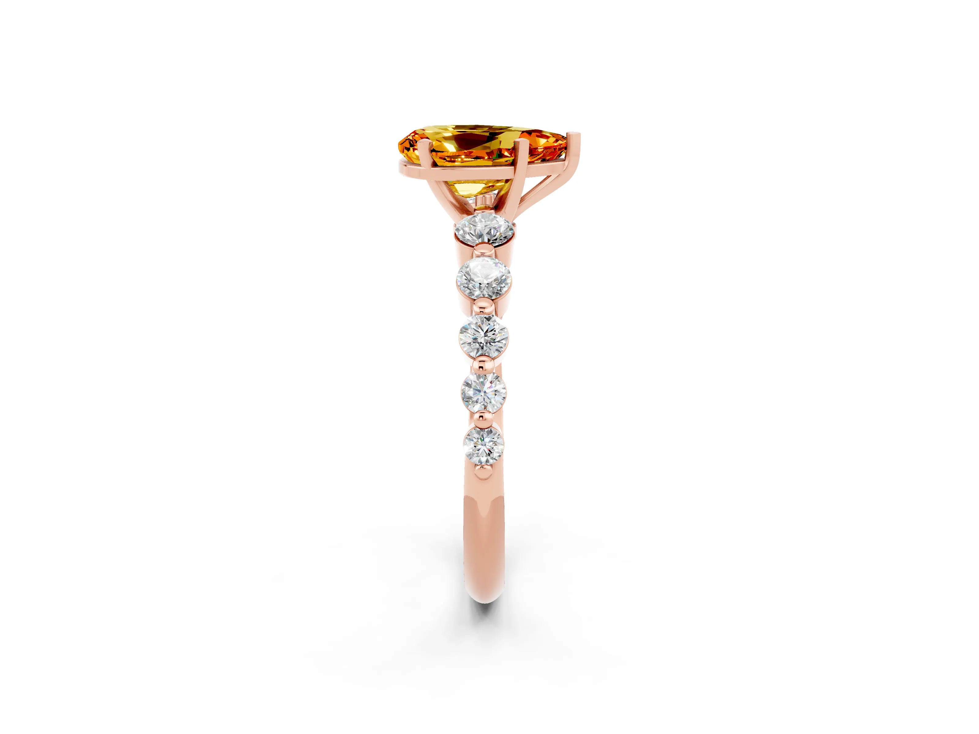 Rose gold Pear Cut Solitaire Citrine Ring with Pave Band and Four-Prong Setting_2