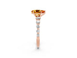 Rose gold Pear Cut Solitaire Citrine Ring with Pave Band and Four-Prong Setting_2