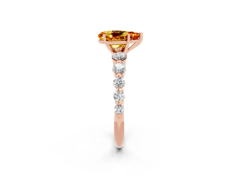 Rose gold Pear Cut Solitaire Citrine Ring with Pave Band and Four-Prong Setting_2