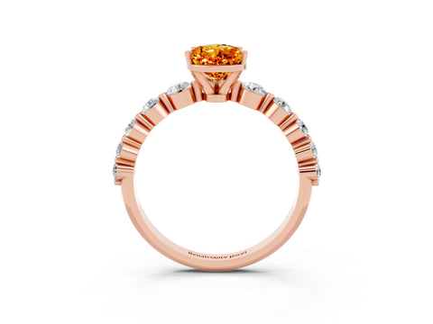 Rose gold Pear Cut Solitaire Citrine Ring with Pave Band and Four-Prong Setting_3