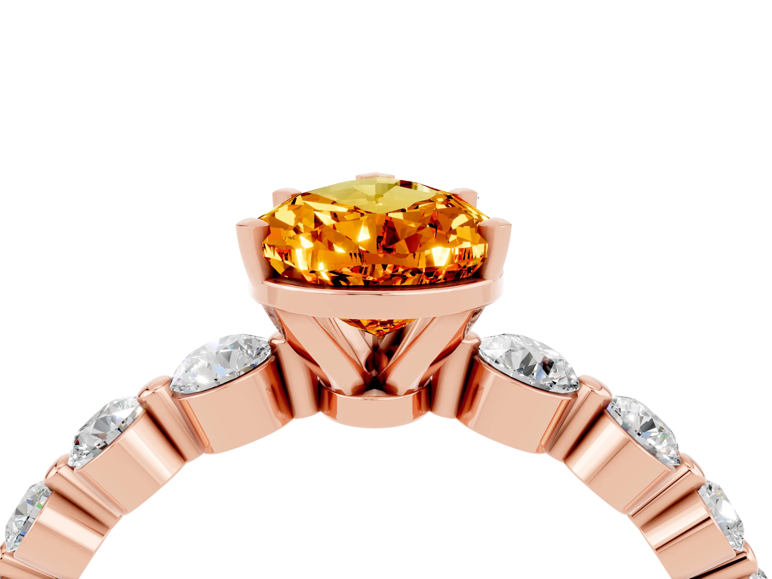 Rose gold Pear Cut Solitaire Citrine Ring with Pave Band and Four-Prong Setting_4