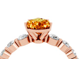 Rose gold Pear Cut Solitaire Citrine Ring with Pave Band and Four-Prong Setting_4