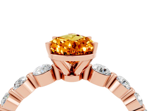 Rose gold Pear Cut Solitaire Citrine Ring with Pave Band and Four-Prong Setting_4