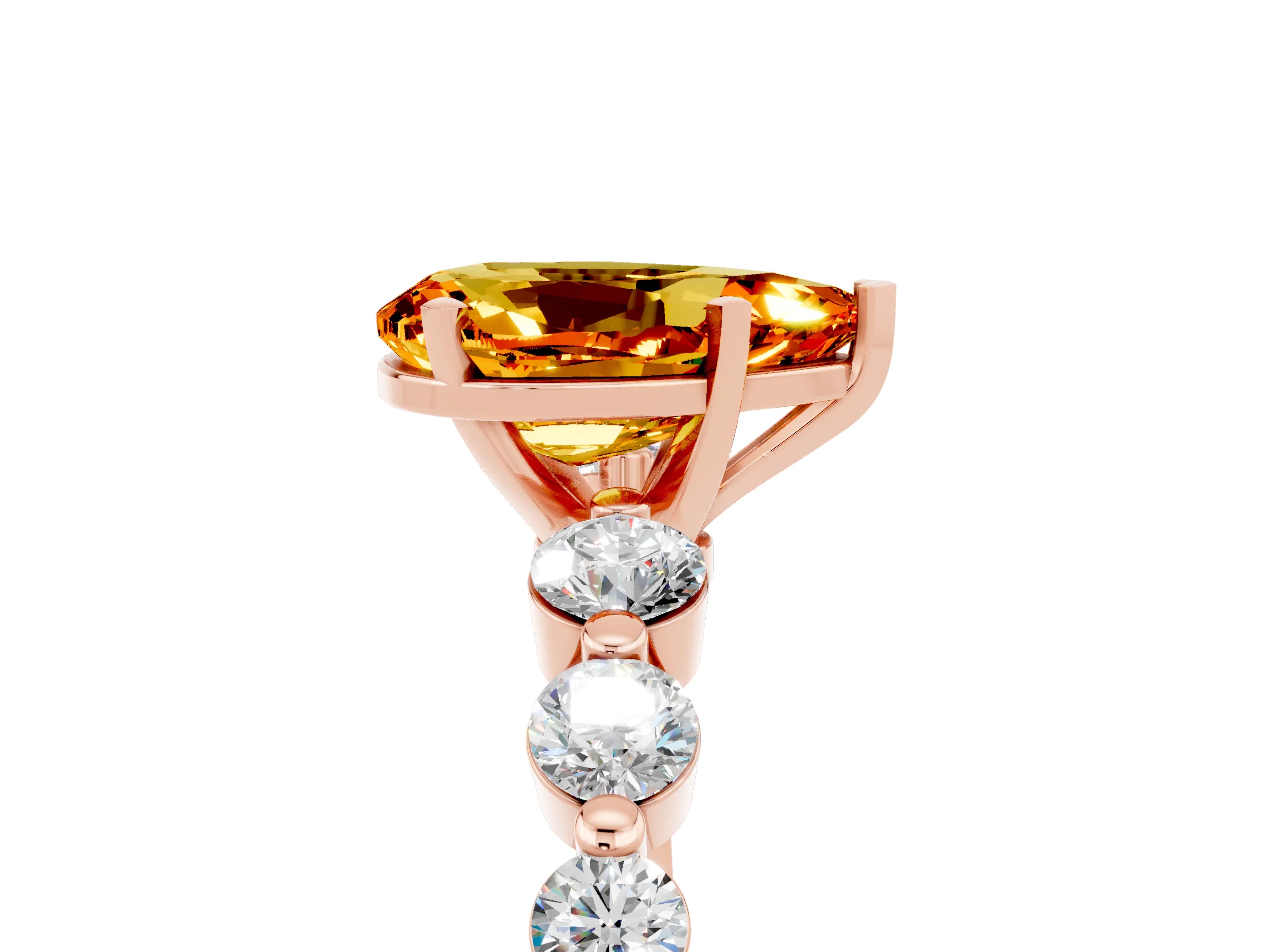 Rose gold Pear Cut Solitaire Citrine Ring with Pave Band and Four-Prong Setting_5