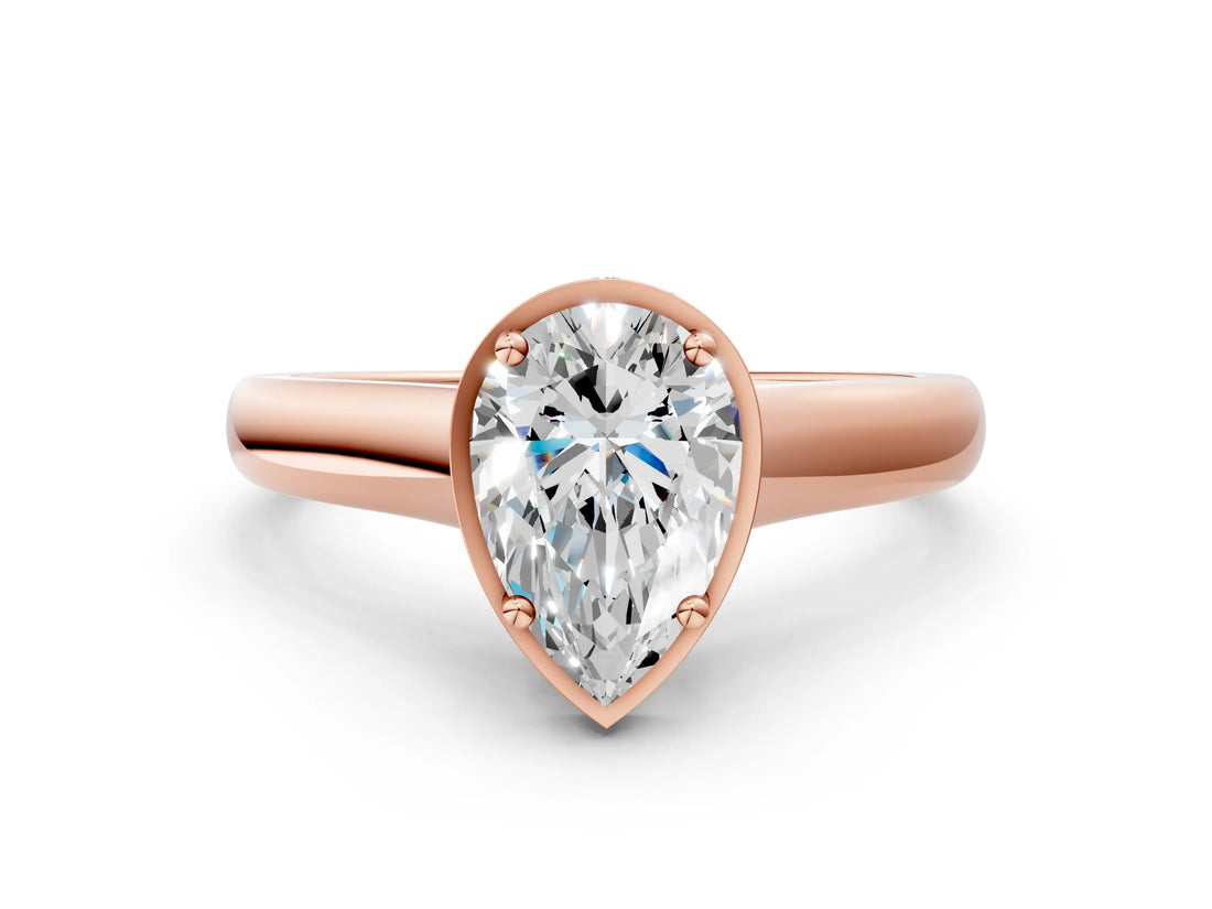 Rose gold Pear Cut Solitaire Diamond Engagement Ring with Four-Prong Setting and Tapered Band_3