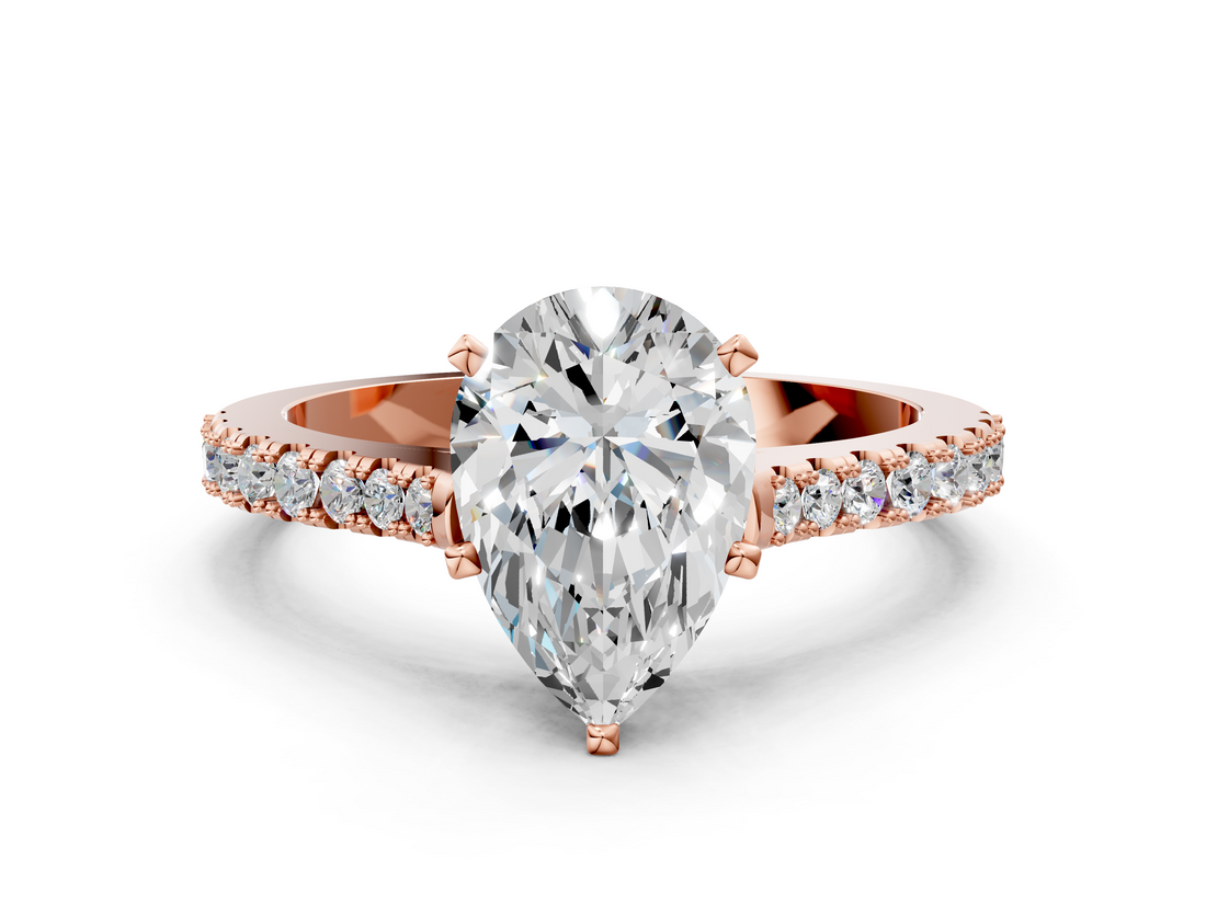 Rose gold Pear Cut Solitaire Diamond Engagement Ring with Pave Band and Four-Prong Setting_154