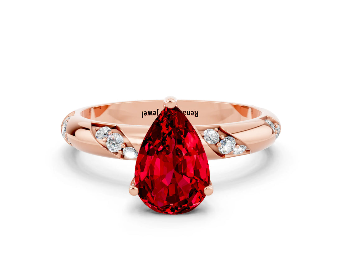 Rose gold Pear Cut Solitaire Diamond Engagement Ring with Twisted Pave Band and Four-Prong Setting