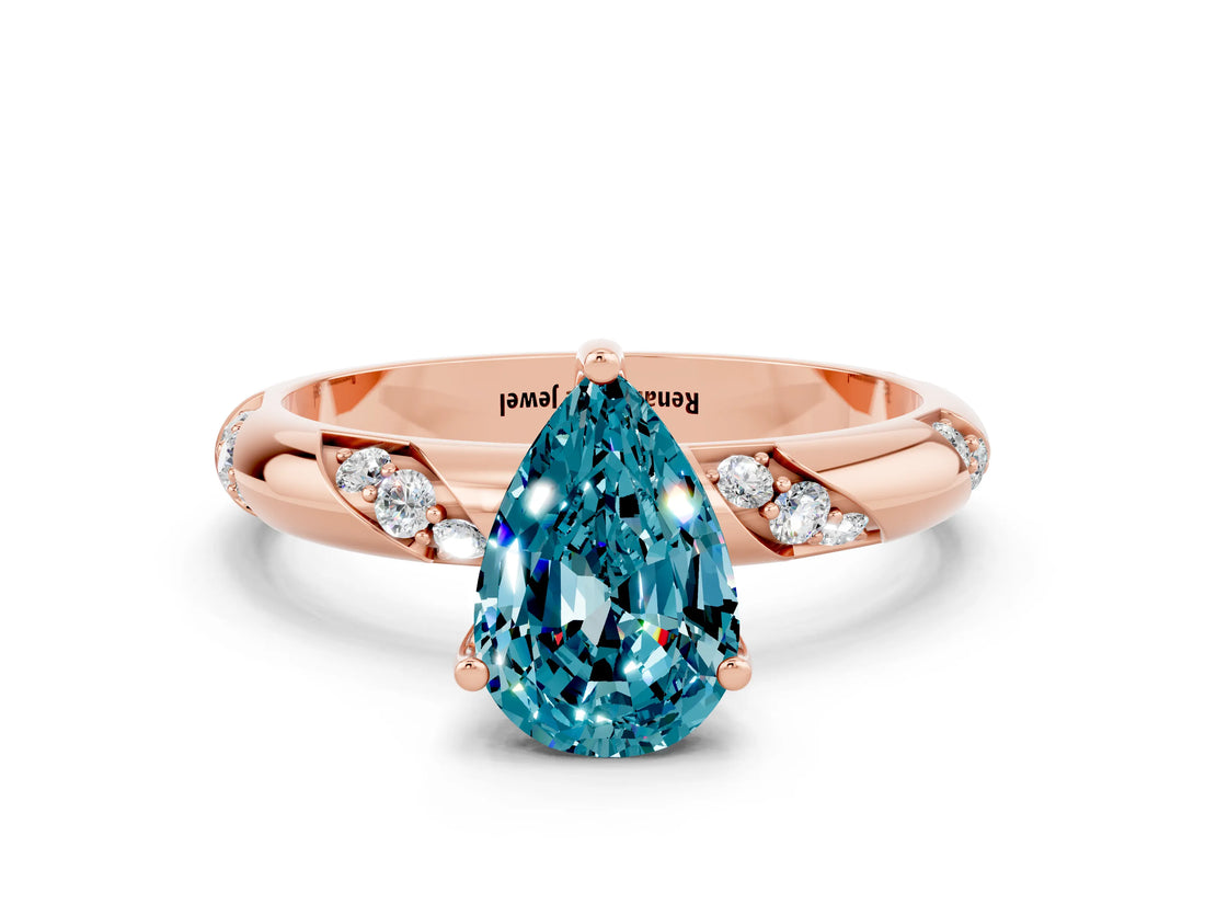 Rose gold Pear Cut Solitaire Diamond Engagement Ring with Twisted Pave Band and Four-Prong Setting