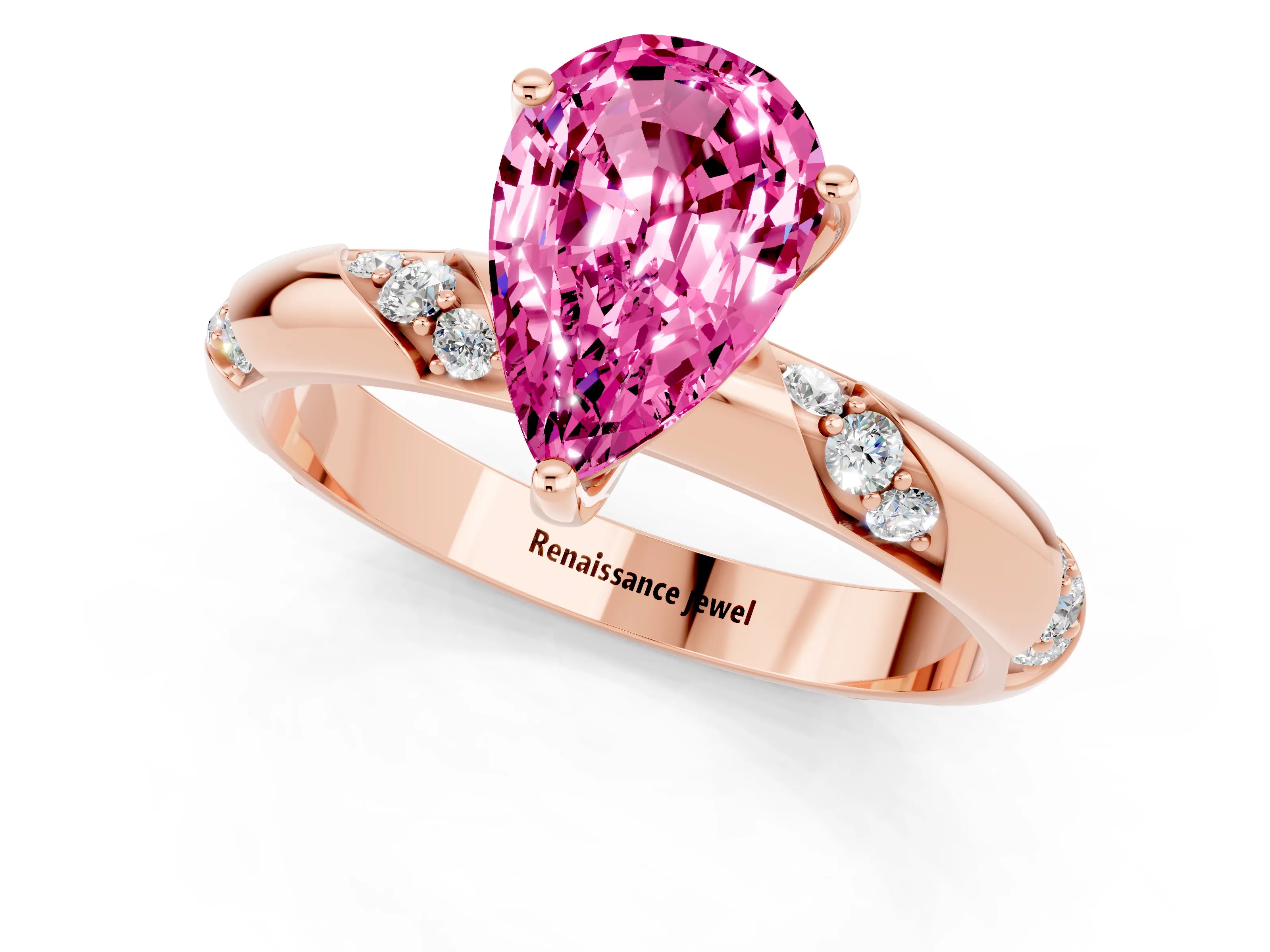 Rose gold Pear Cut Solitaire Diamond Engagement Ring with Twisted Pave Band and Four-Prong Setting_1