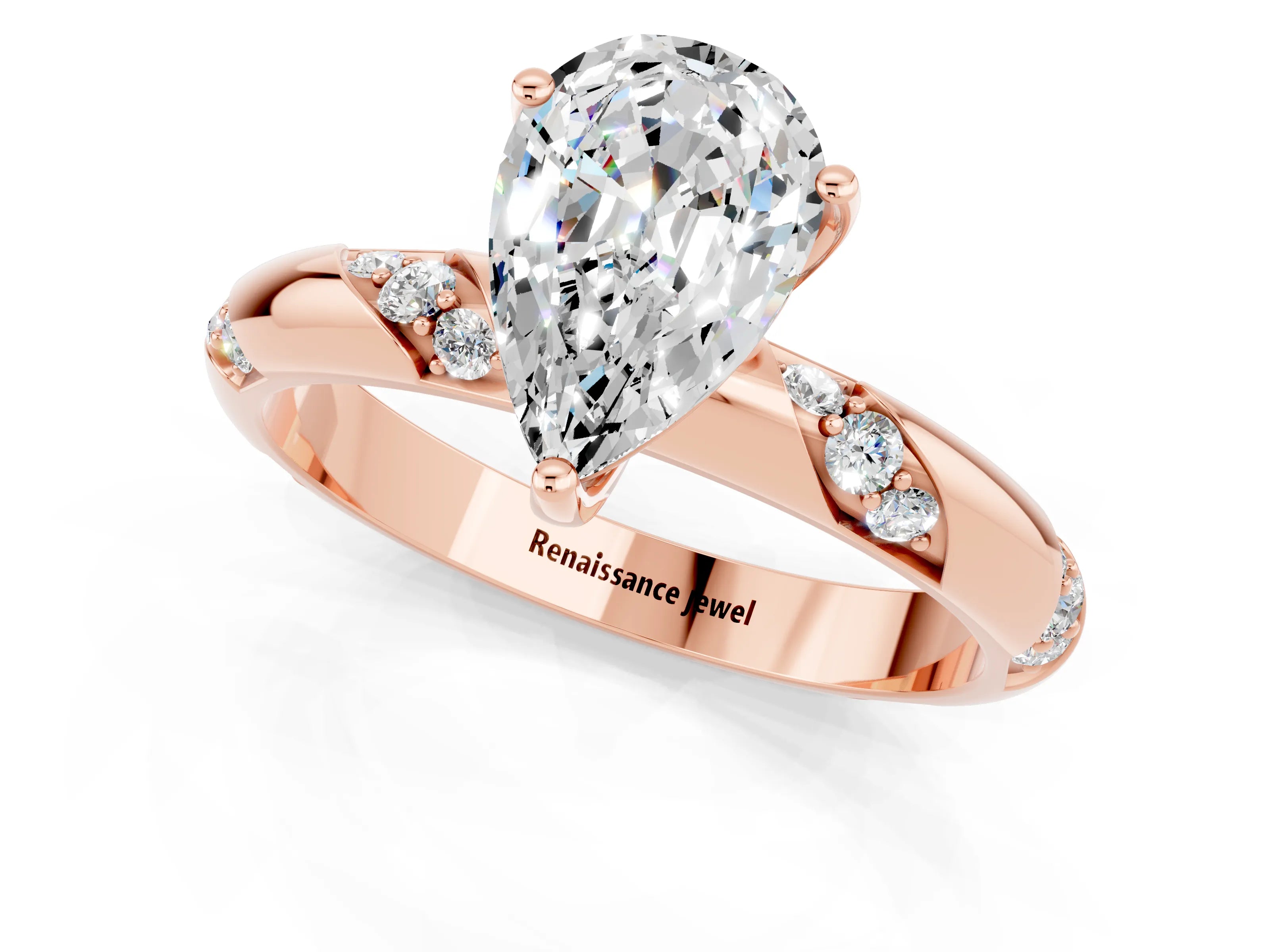 Rose gold Pear Cut Solitaire Diamond Engagement Ring with Twisted Pave Band and Four-Prong Setting_1
