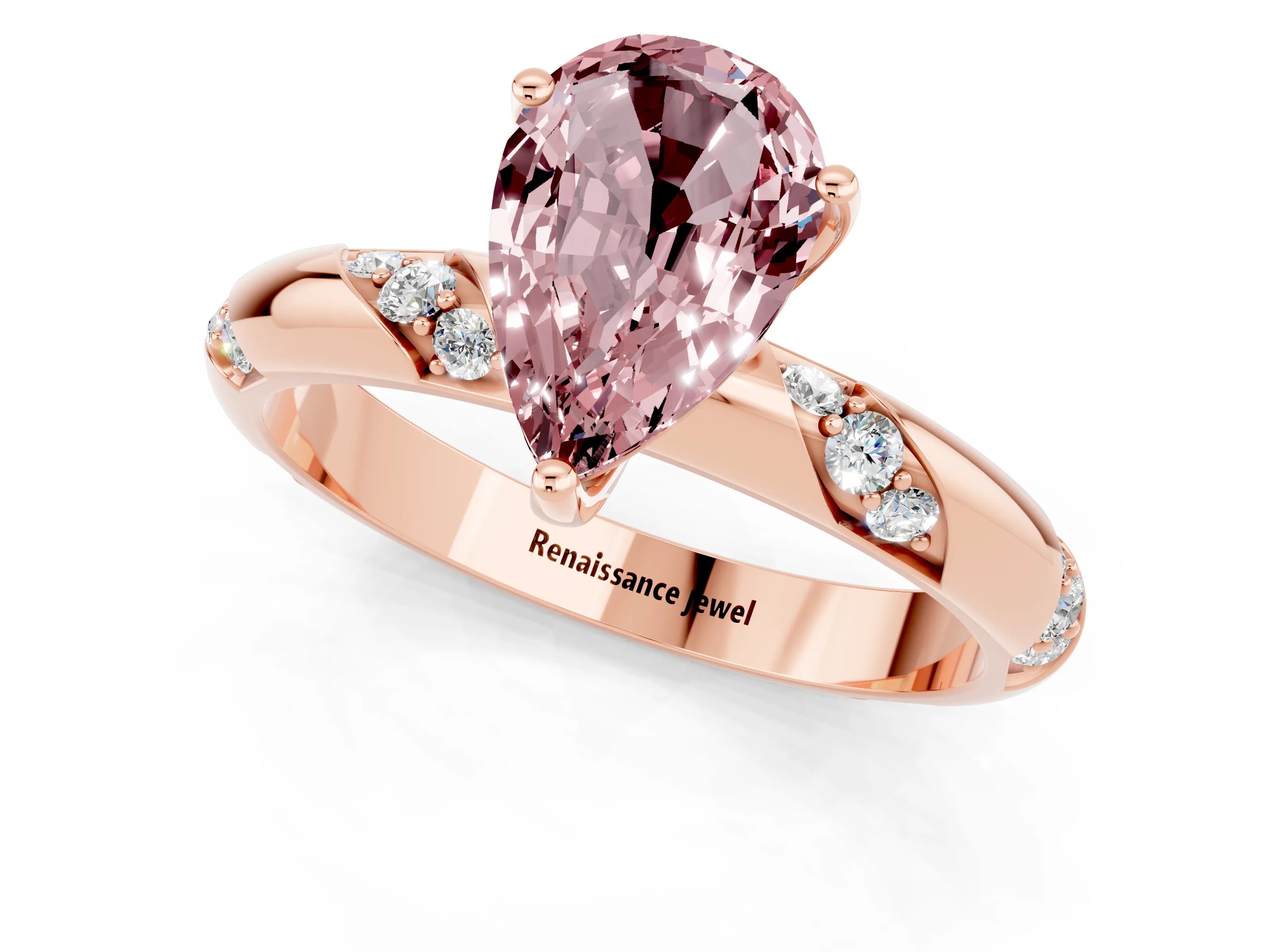 Rose gold Pear Cut Solitaire Diamond Engagement Ring with Twisted Pave Band and Four-Prong Setting_1