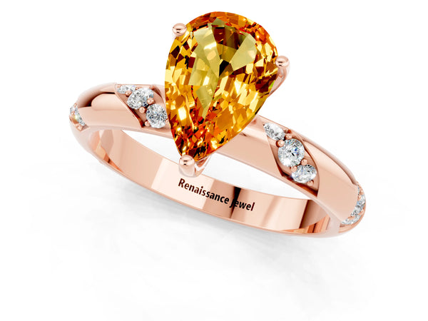 Rose gold Pear Cut Citrine Solitaire Engagement Ring with Twisted Round  Accent Band and Prong Setting