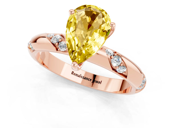 Rose gold Pear Cut Yellow Sapphire Solitaire Engagement Ring with Twisted Round  Accent Band and Prong Setting