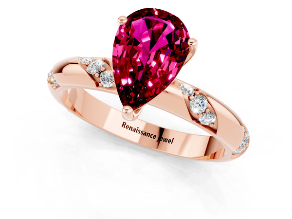 Rose gold Pear Cut Garnet Solitaire Engagement Ring with Twisted Round  Accent Band and Prong Setting