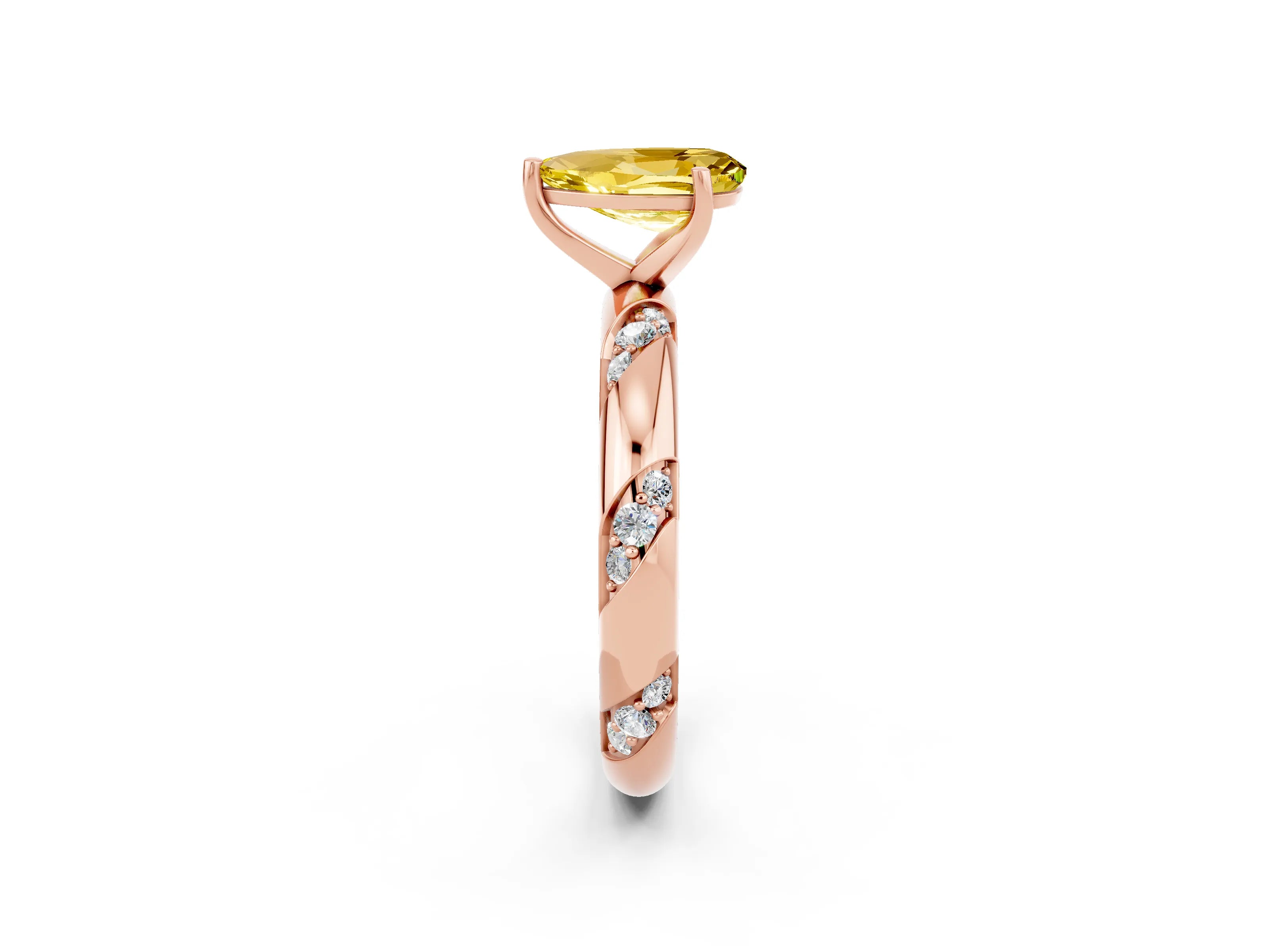 Rose gold Pear Cut Solitaire Diamond Engagement Ring with Twisted Pave Band and Four-Prong Setting_2