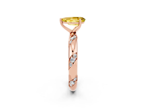 Rose gold Pear Cut Yellow Sapphire Solitaire Engagement Ring with Twisted Round  Accent Band and Prong Setting