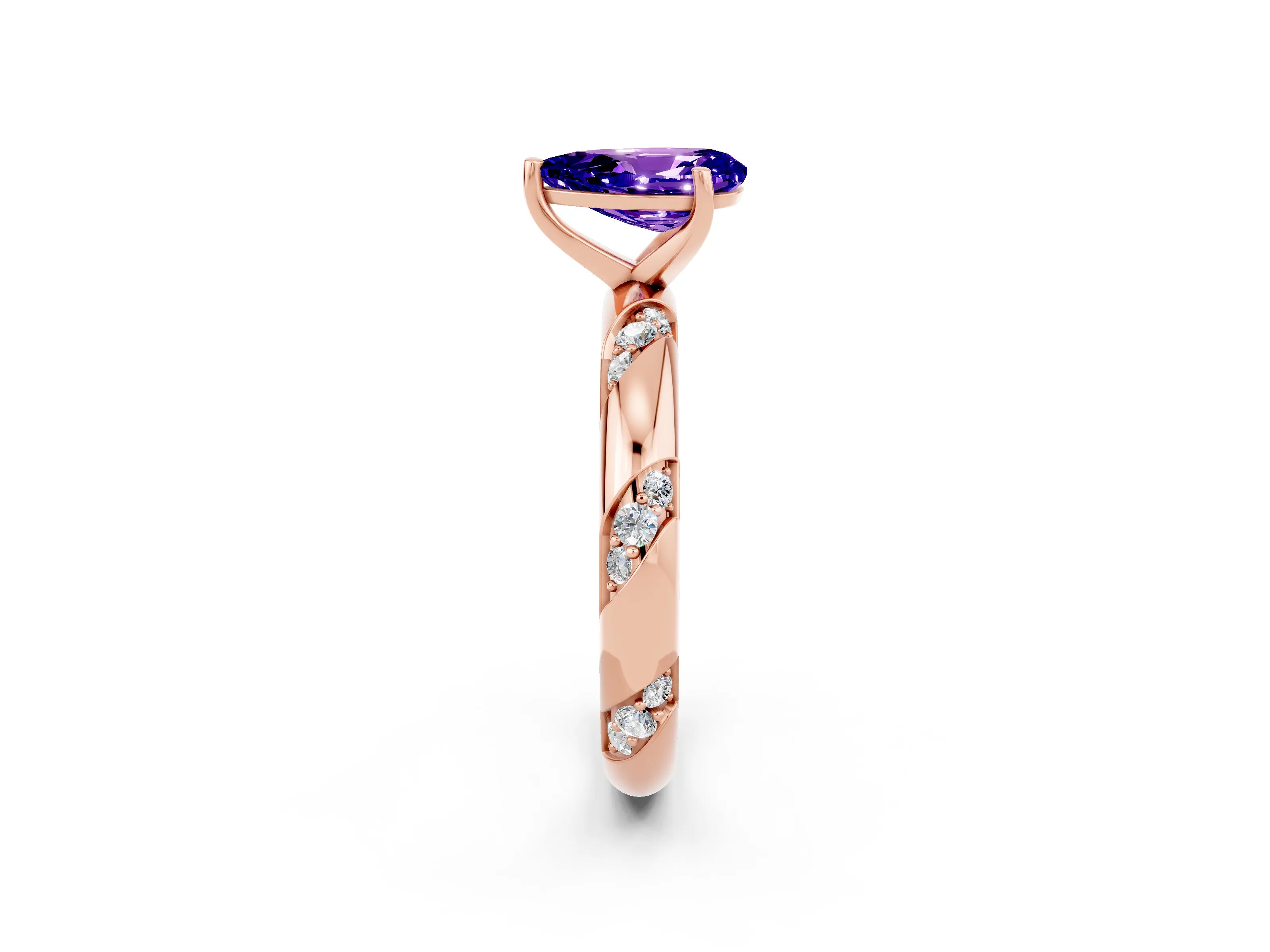 Rose gold Pear Cut Solitaire Diamond Engagement Ring with Twisted Pave Band and Four-Prong Setting_2