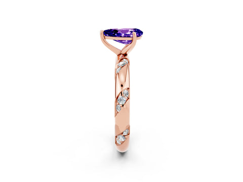 Rose gold Pear Cut Solitaire Diamond Engagement Ring with Twisted Pave Band and Four-Prong Setting_2