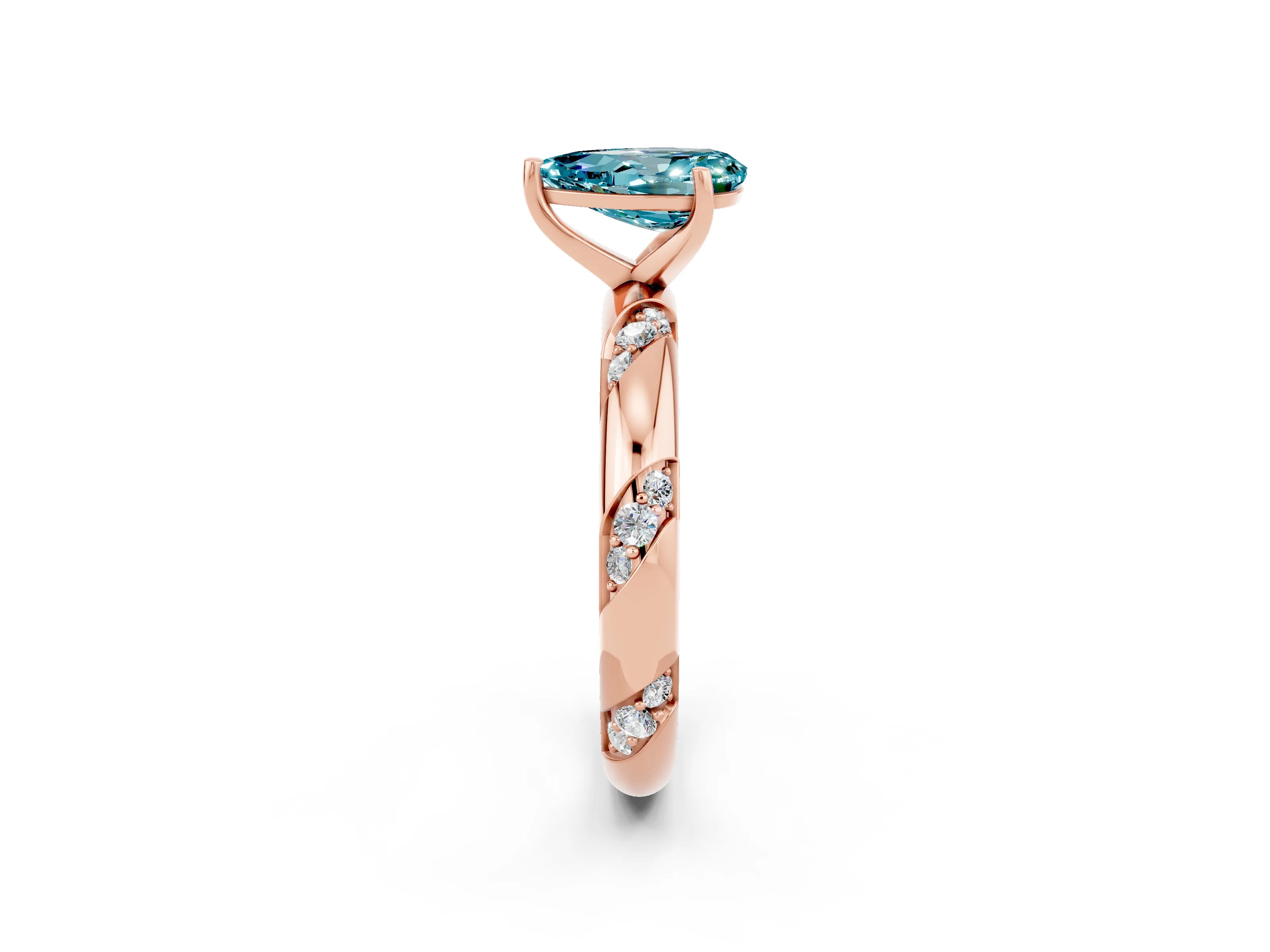 Rose gold Pear Cut Solitaire Diamond Engagement Ring with Twisted Pave Band and Four-Prong Setting_2