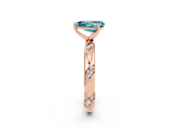 Rose gold Pear Cut Solitaire Diamond Engagement Ring with Twisted Pave Band and Four-Prong Setting