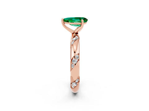 Rose gold Pear Cut Solitaire Diamond Engagement Ring with Twisted Pave Band and Four-Prong Setting_2