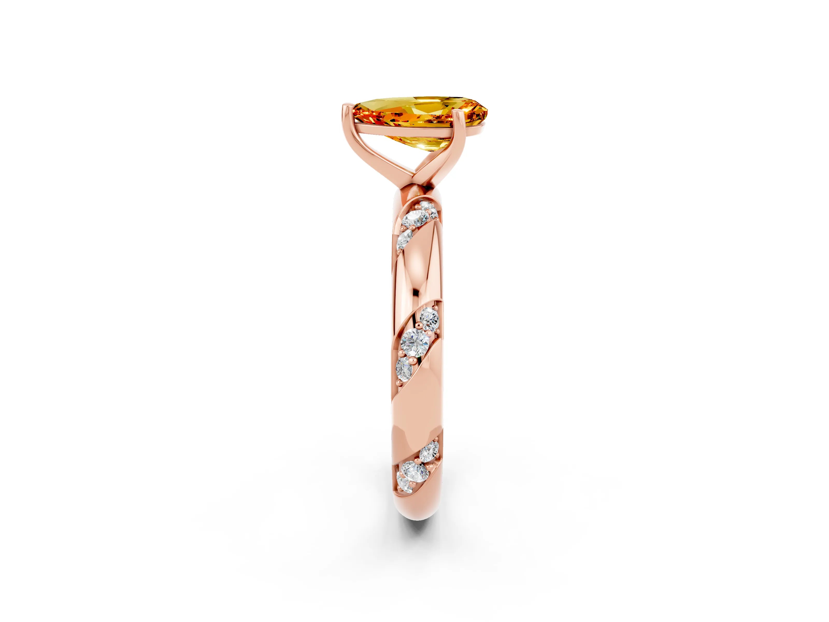 Rose gold Pear Cut Solitaire Diamond Engagement Ring with Twisted Pave Band and Four-Prong Setting_2