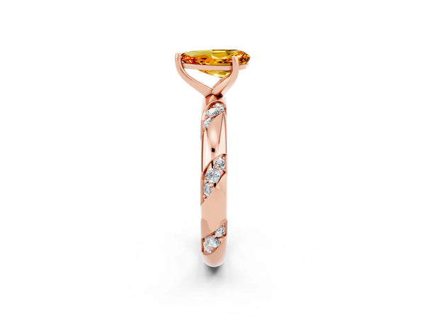 Rose gold Pear Cut Citrine Solitaire Engagement Ring with Twisted Round  Accent Band and Prong Setting
