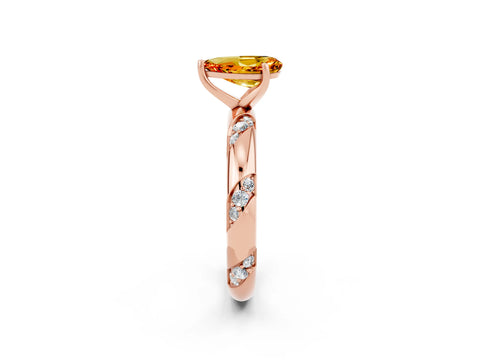 Rose gold Pear Cut Solitaire Diamond Engagement Ring with Twisted Pave Band and Four-Prong Setting_2