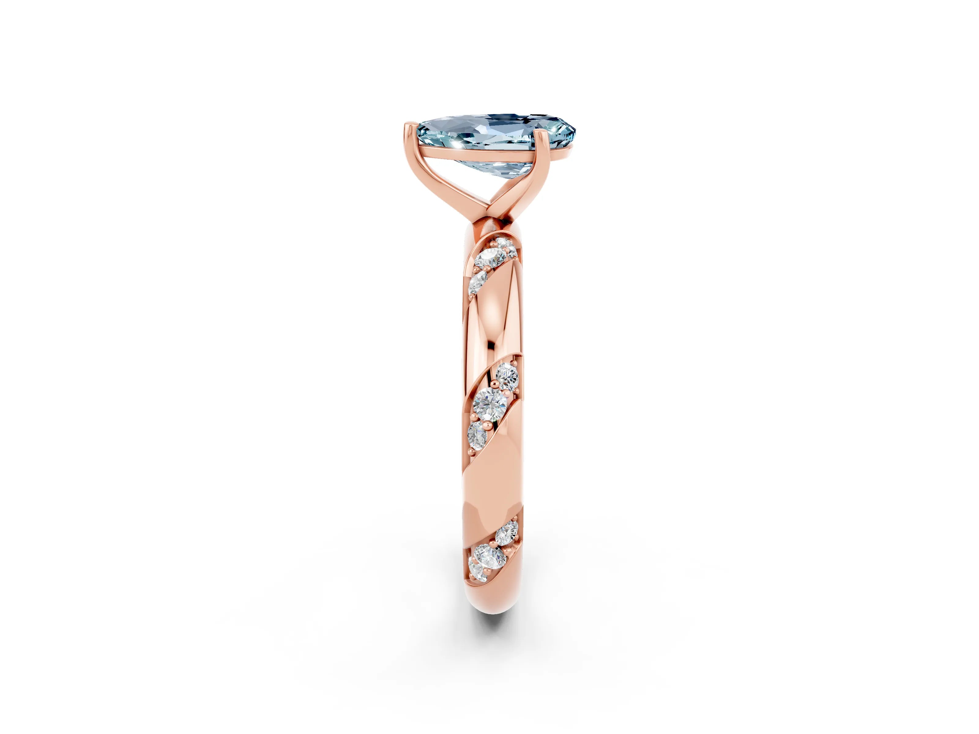 Rose gold Pear Cut Solitaire Diamond Engagement Ring with Twisted Pave Band and Four-Prong Setting_2