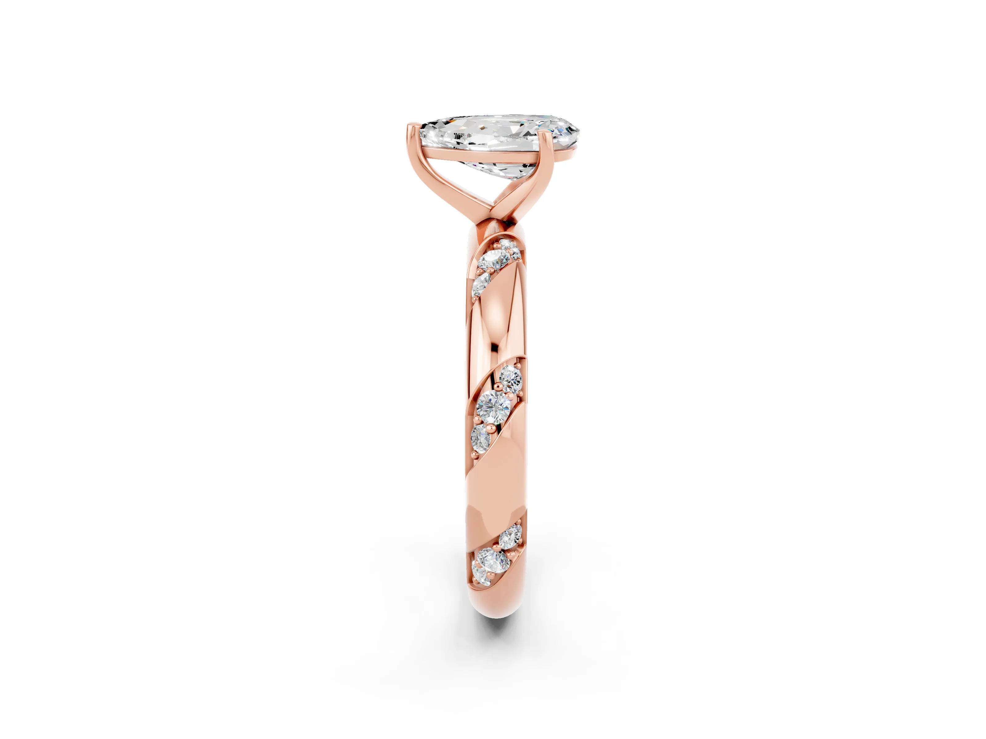 Rose gold Pear Cut Solitaire Diamond Engagement Ring with Twisted Pave Band and Four-Prong Setting_2