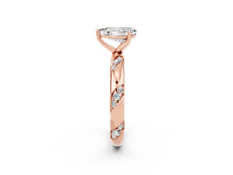 Rose gold Pear Cut Solitaire Diamond Engagement Ring with Twisted Pave Band and Four-Prong Setting_2
