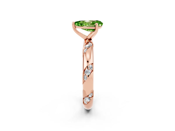 Rose gold Pear Cut Solitaire Diamond Engagement Ring with Twisted Pave Band and Four-Prong Setting