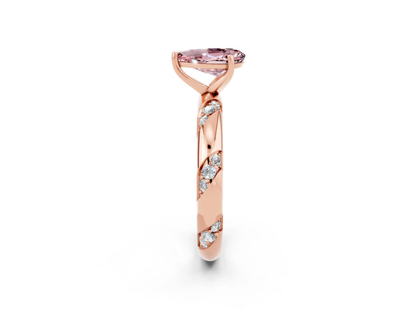 Rose gold Pear Cut Solitaire Diamond Engagement Ring with Twisted Pave Band and Four-Prong Setting