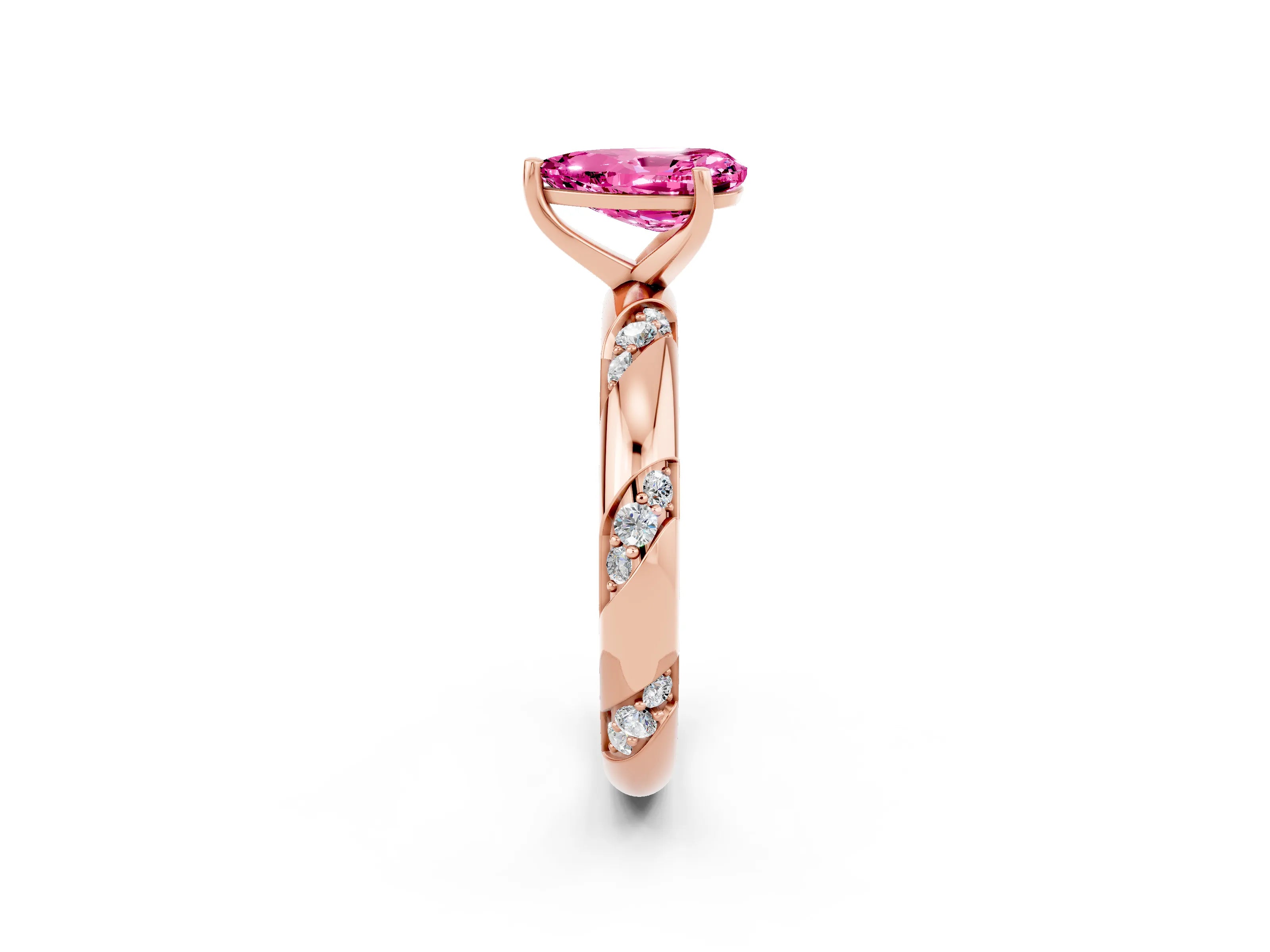 Rose gold Pear Cut Solitaire Diamond Engagement Ring with Twisted Pave Band and Four-Prong Setting_2