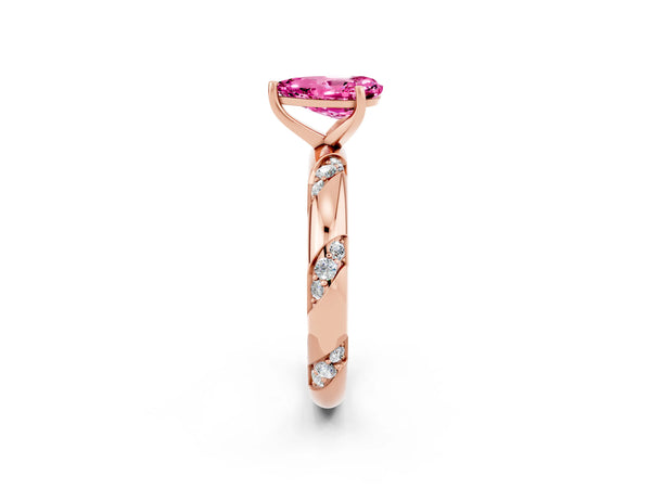 Rose gold Pear Cut Solitaire Diamond Engagement Ring with Twisted Pave Band and Four-Prong Setting