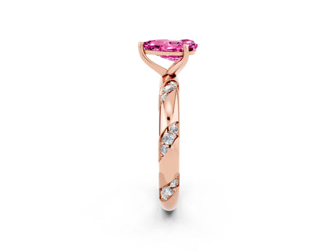 Rose gold Pear Cut Solitaire Diamond Engagement Ring with Twisted Pave Band and Four-Prong Setting_2