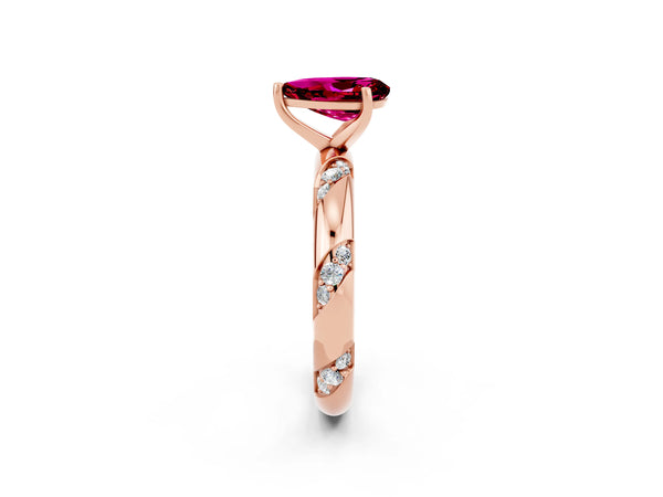 Rose gold Pear Cut Garnet Solitaire Engagement Ring with Twisted Round  Accent Band and Prong Setting