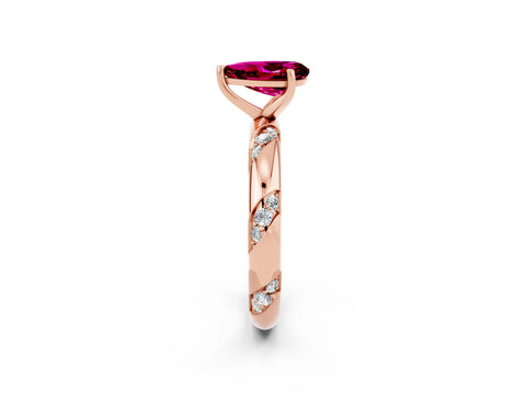 Rose gold Pear Cut Solitaire Diamond Engagement Ring with Twisted Pave Band and Four-Prong Setting_2