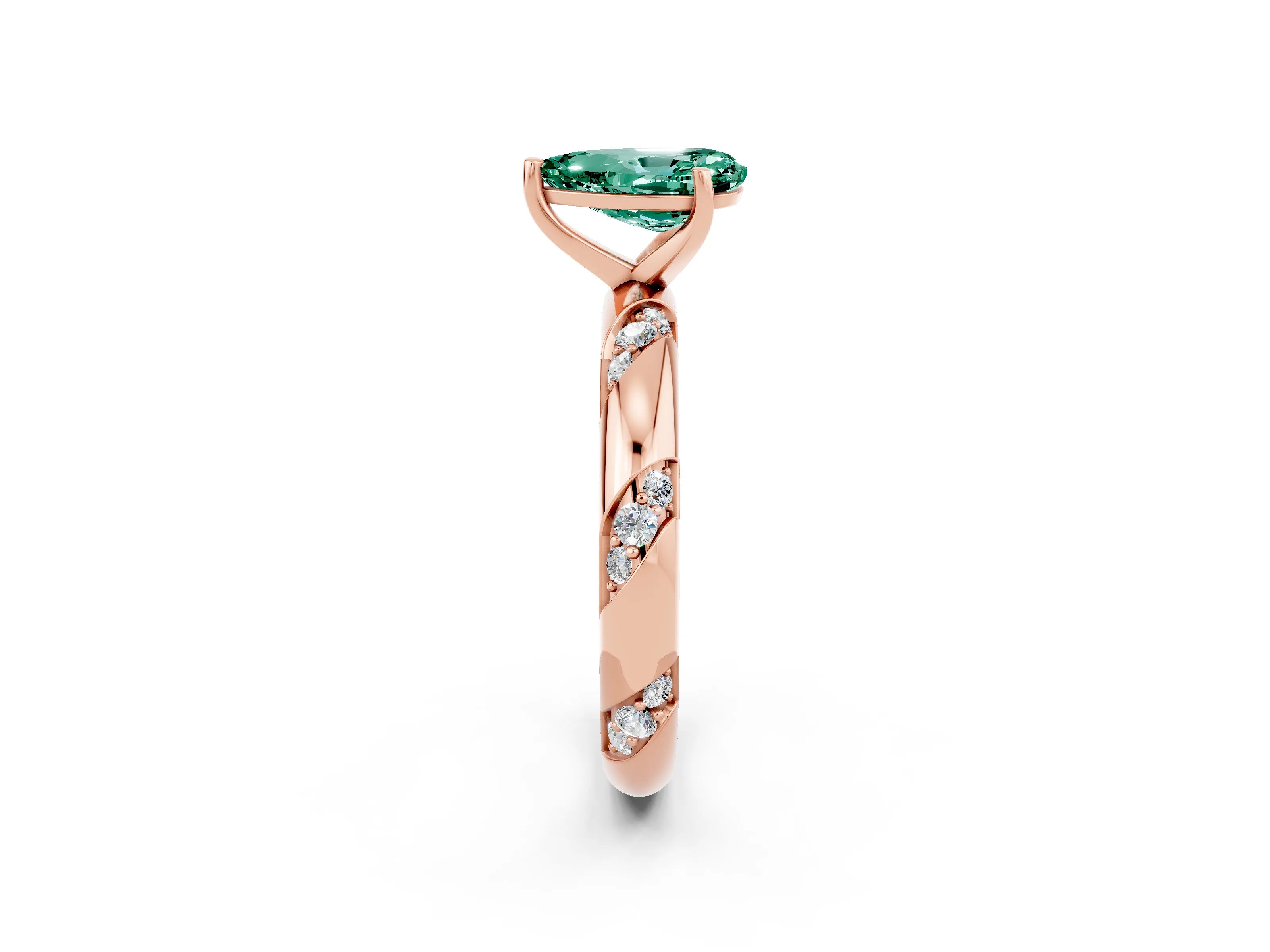 Rose gold Pear Cut Solitaire Diamond Engagement Ring with Twisted Pave Band and Four-Prong Setting_2