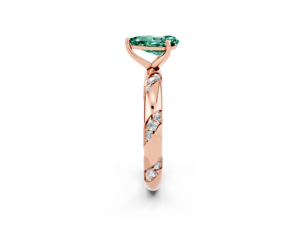 Rose gold Pear Cut Green Sapphire Solitaire Engagement Ring with Twisted Round  Accent Band and Prong Setting