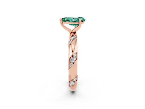 Rose gold Pear Cut Solitaire Diamond Engagement Ring with Twisted Pave Band and Four-Prong Setting_2